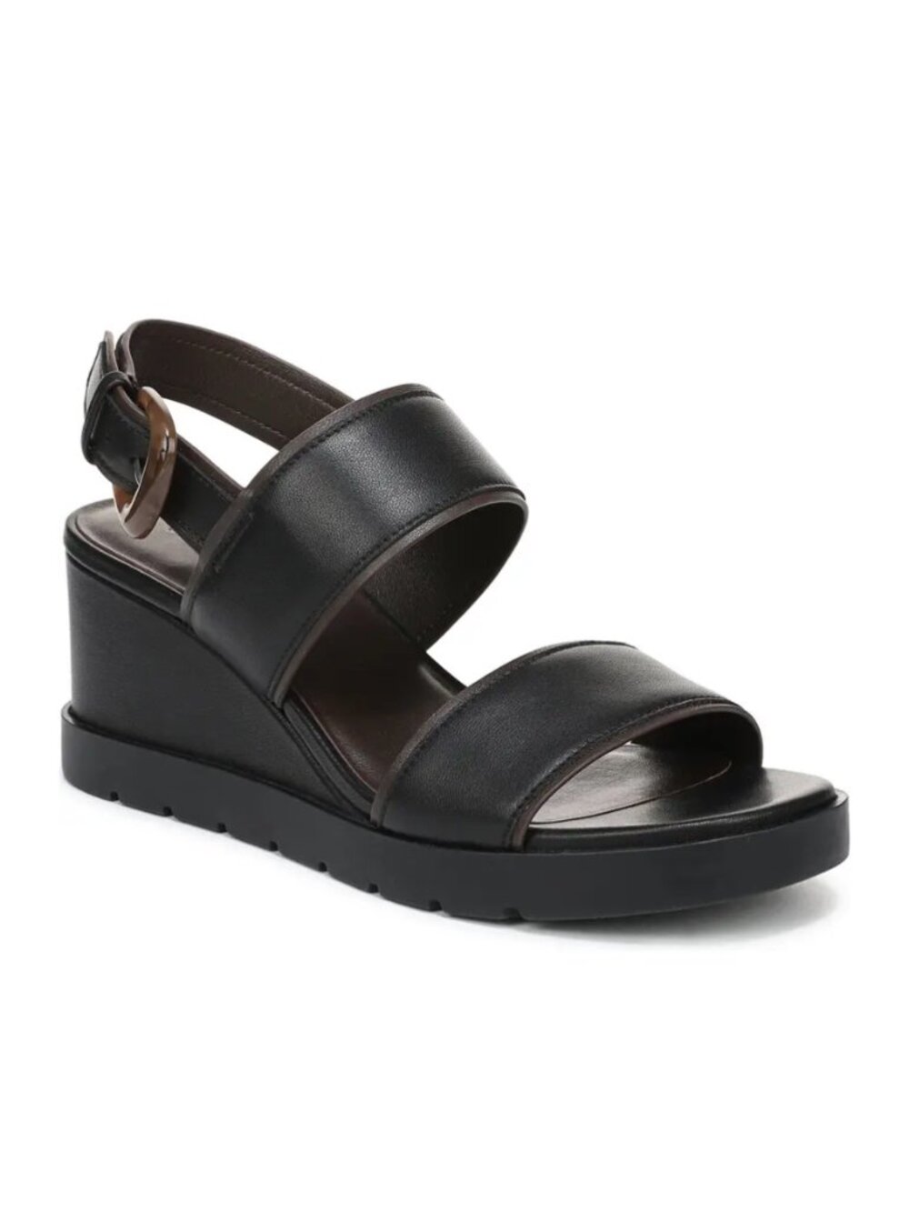 Vince Black Leather Wedge Sandals